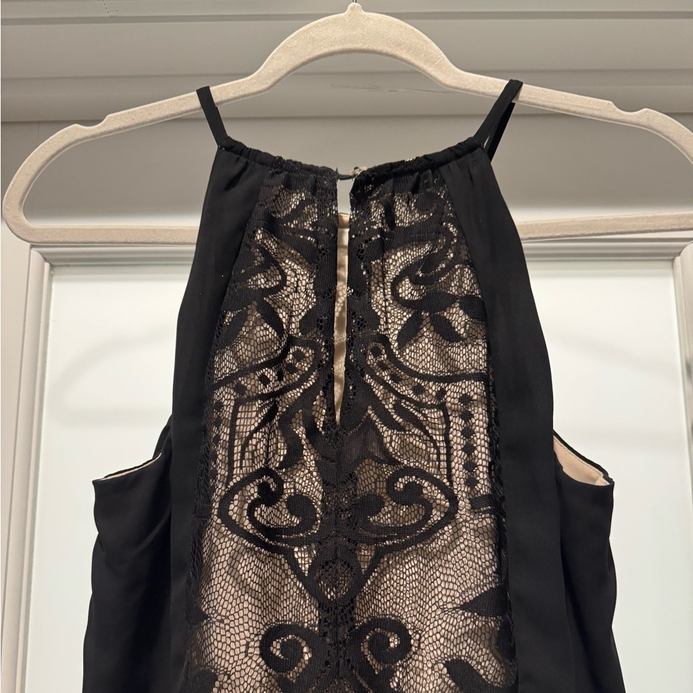 London Times Black Nude Lace Chiffon Halter Maxi Evening Gown – Size 6 - Picture 8 of 14